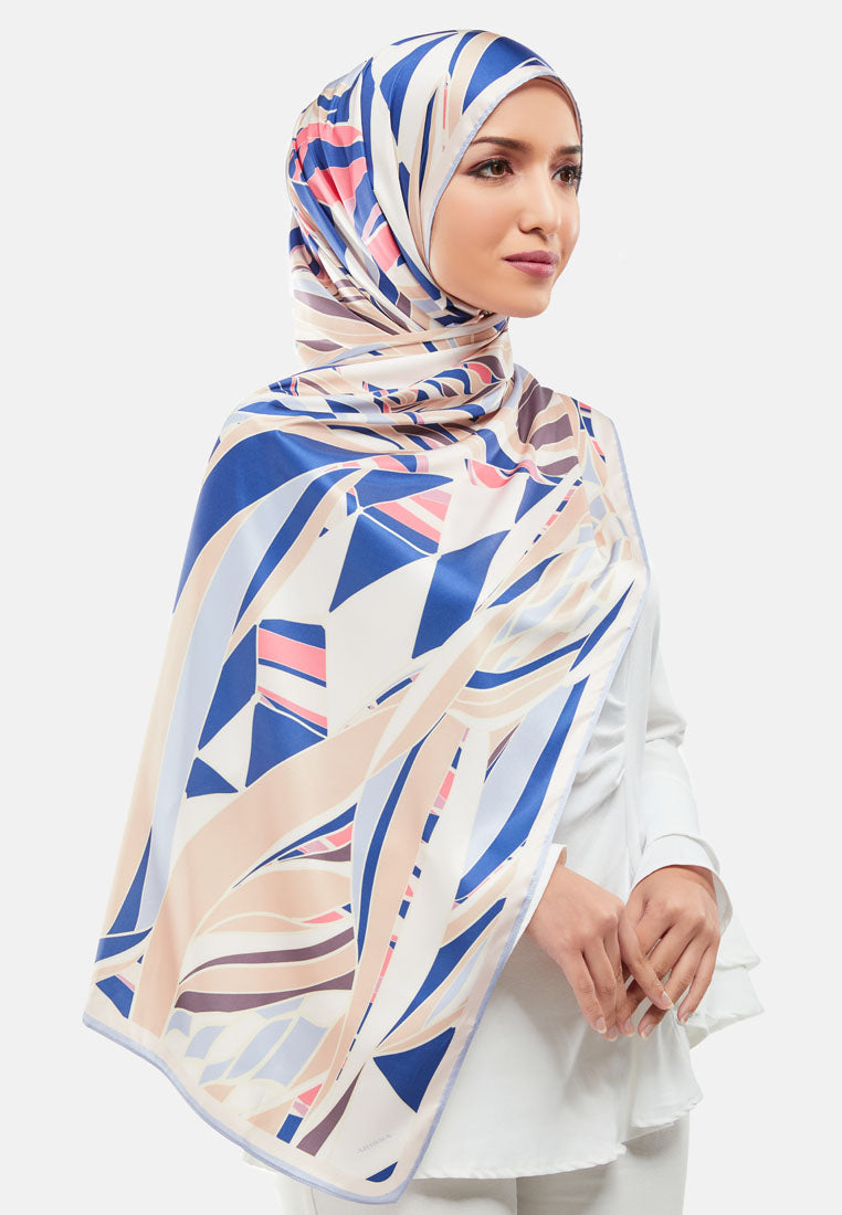 Arissa Elka Hijab Printed Satin Silk Shawl Scraf in Blue - ARS-ST11296 (MD2)
