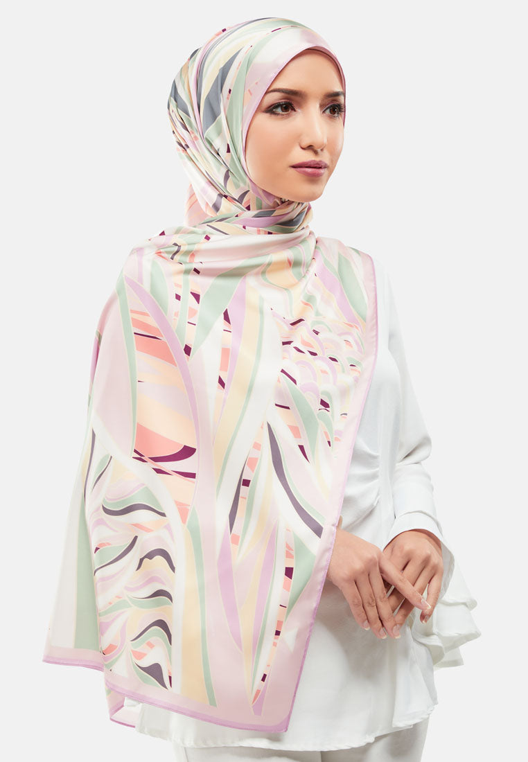 Arissa Elka Hijab Printed Satin Silk Shawl Scraf in Rose Pink - ARS-ST11298 (MD2)