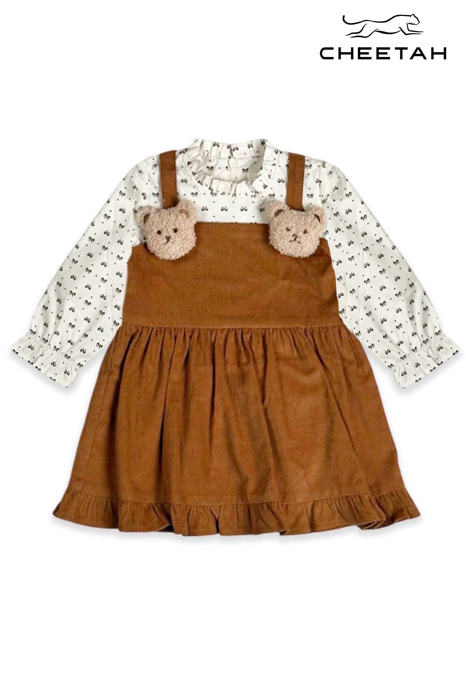 Cheetah Baby Girl Toddler Corduroy Long Sleeve Stylish And Fashionable Dress - CBG-190286