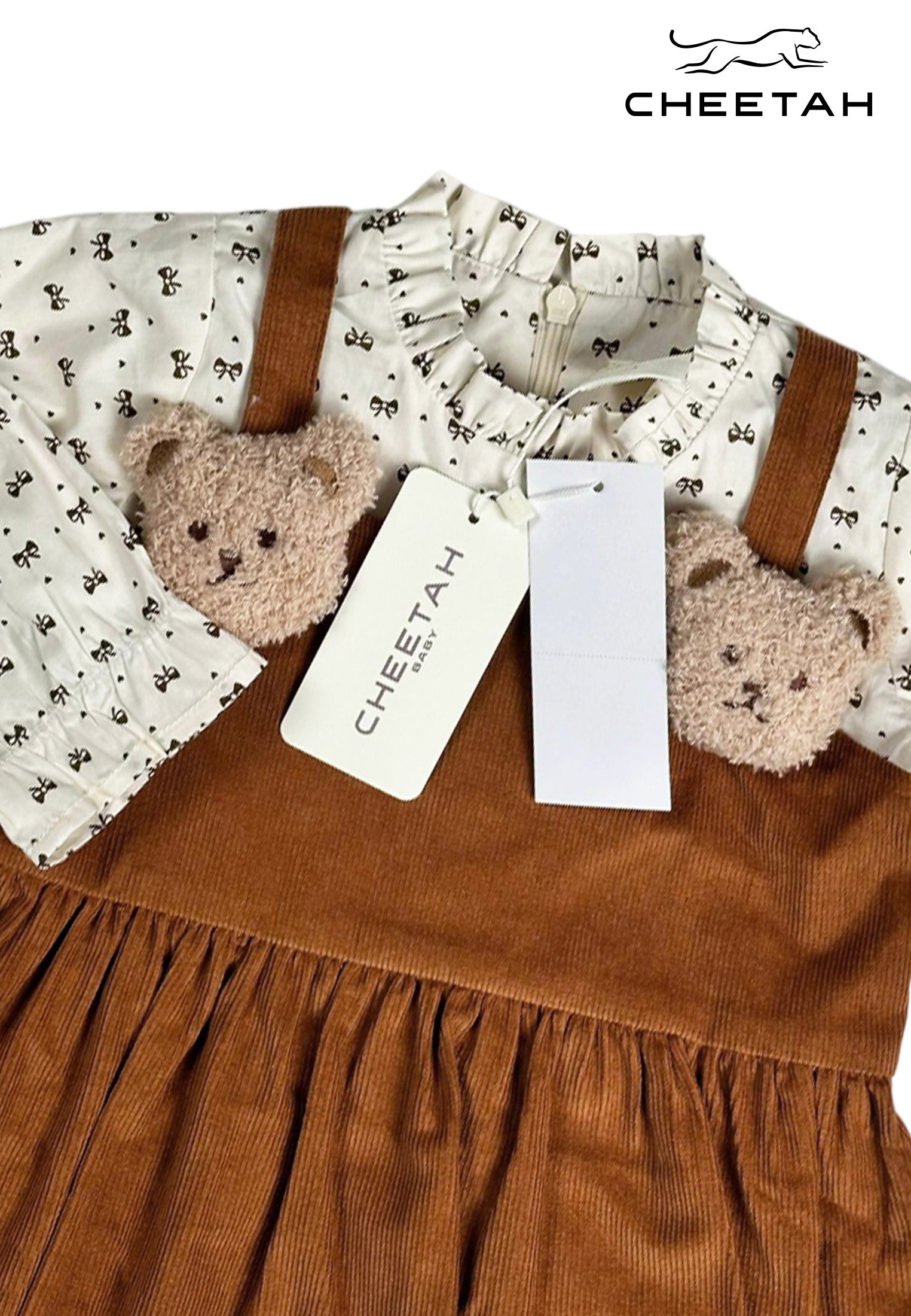 Cheetah Baby Girl Toddler Corduroy Long Sleeve Stylish And Fashionable Dress - CBG-190286