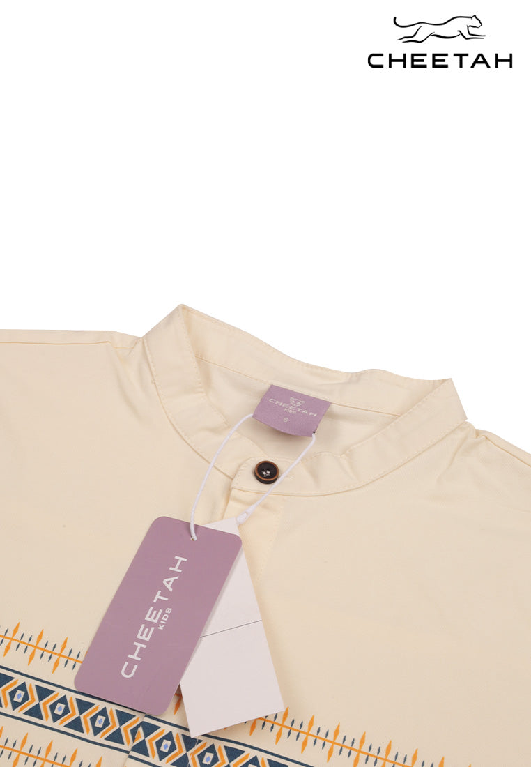 Cheetah Kids Boy Short Sleeve Collarless Shirt with Print On Chest - CJ-130782