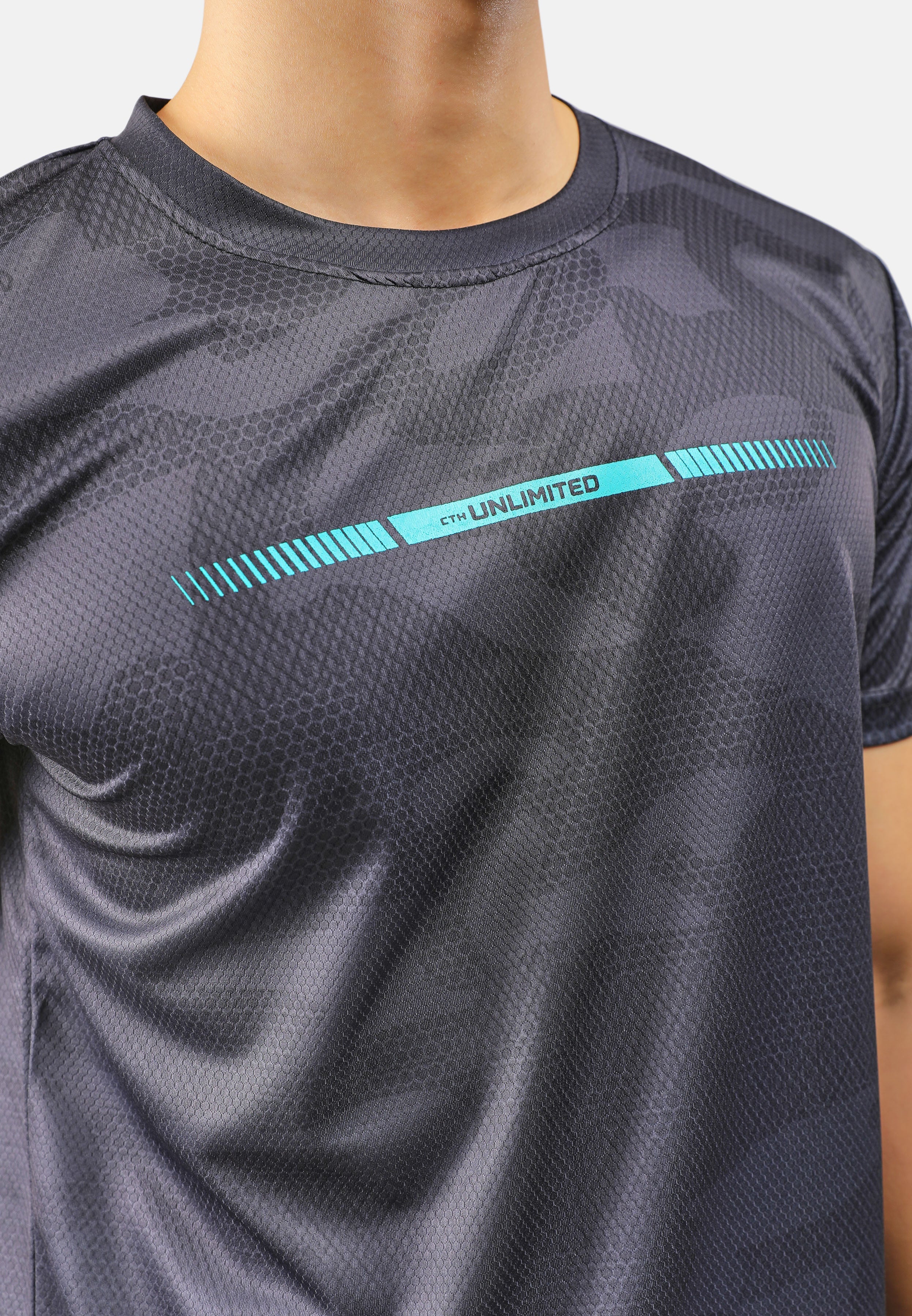 CTH unlimited Microfibre Mesh Round Neck Short Sleeve Jersey Top with Printing - CU-90942