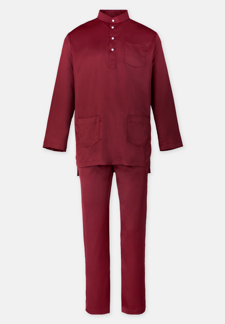 Cheetah Men Solid Tone Satin Fabric Slim Fit Baju Melayu Set MDE - 180012