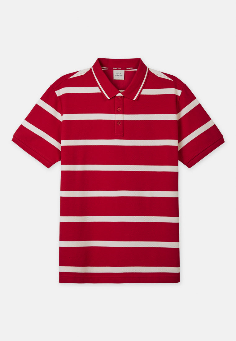 Cheetah Men Cotton Blend Stripe Short Sleeve Polo T-Shirt - 76828