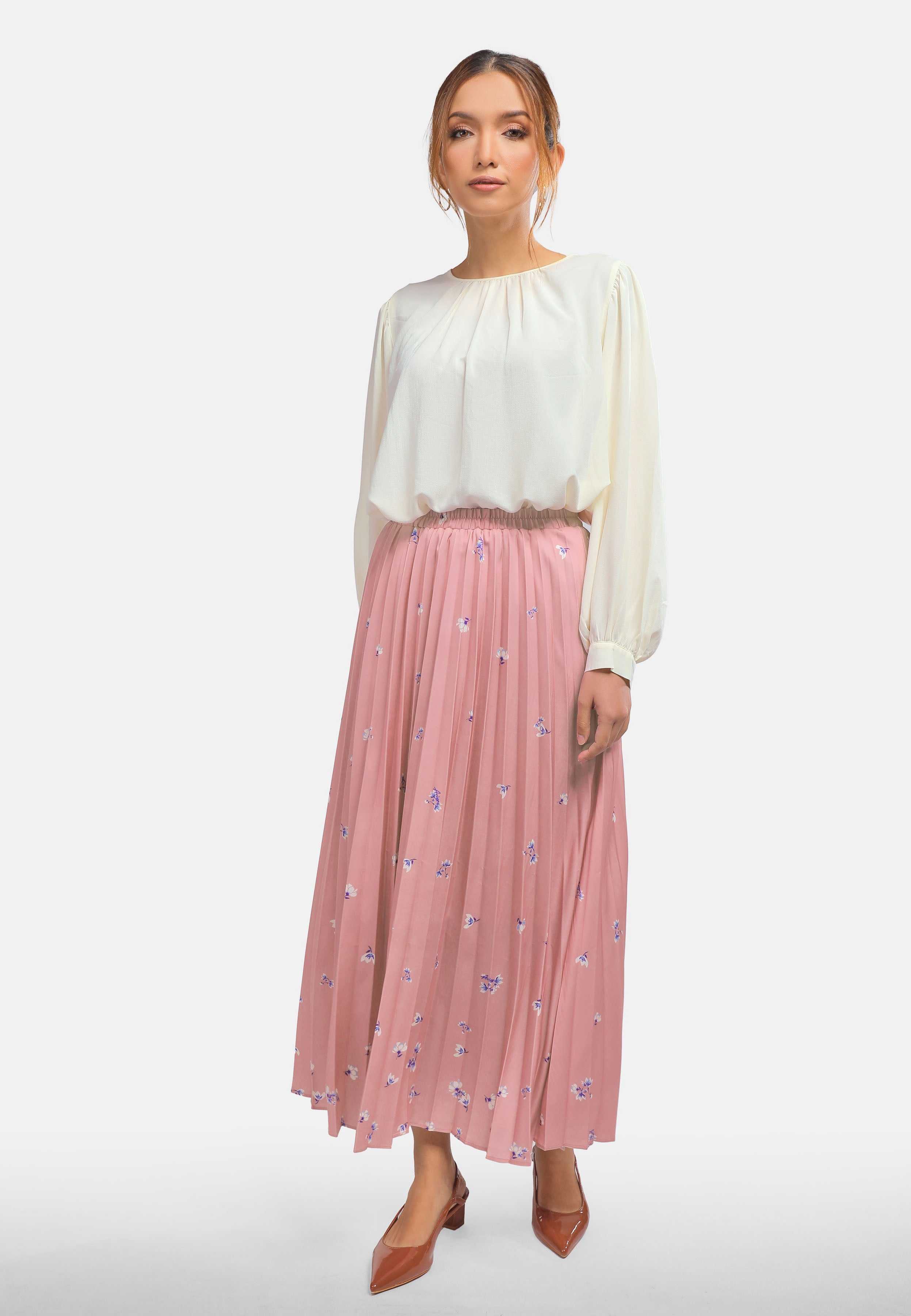 Arissa Women Relaxed Fit Polyester Pleated Prints Long Skirt MDE - ARS-12058