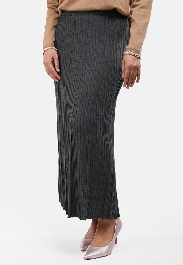 Arissa Women Solid Tone Yarn Knit Ribbed Texture Long Skirt MD3- ARS-12082