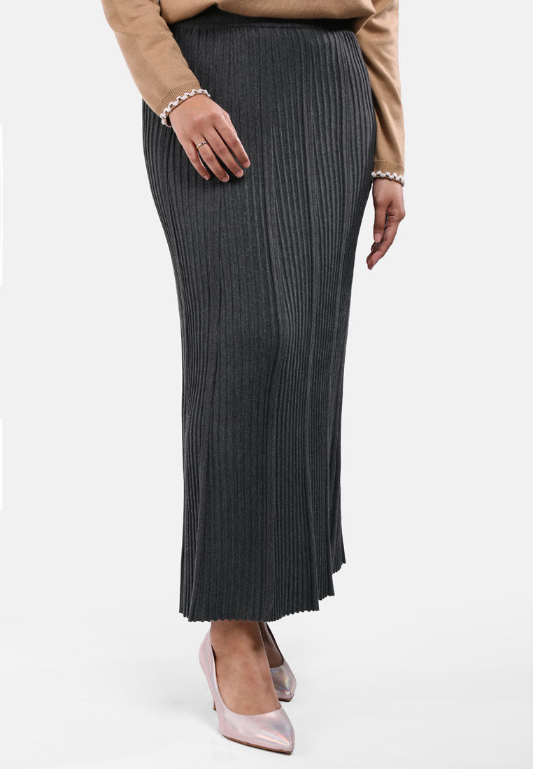 Arissa Women Solid Tone Yarn Knit Ribbed Texture Long Skirt MD3- ARS-12082