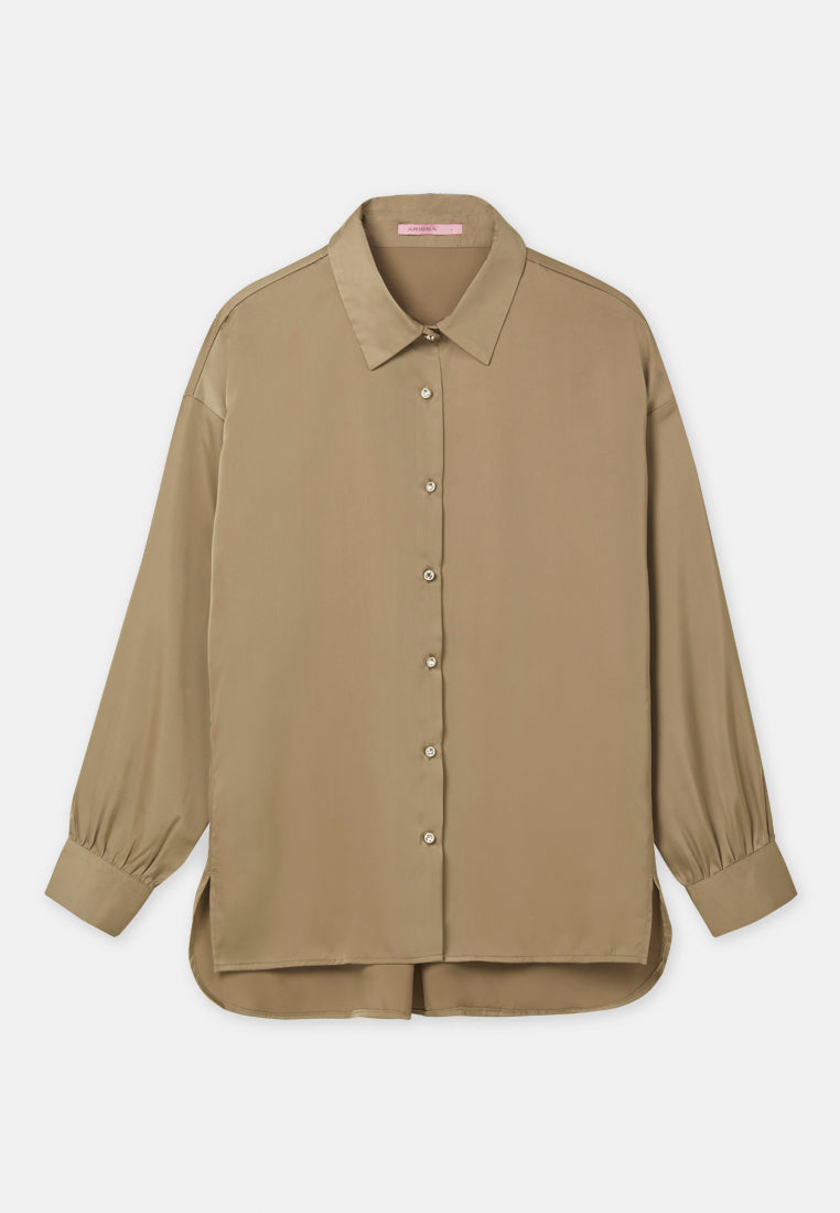 Arissa Women Loose Fit Polyester Satin Basic Long Sleeve Shirt - ARS-13792