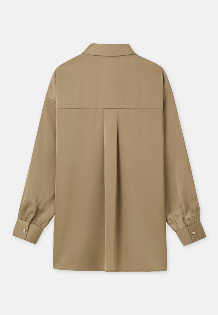 Arissa Women Loose Fit Polyester Satin Basic Long Sleeve Shirt - ARS-13792
