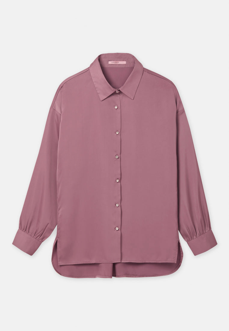 Arissa Women Loose Fit Polyester Satin Basic Long Sleeve Shirt - ARS-13792