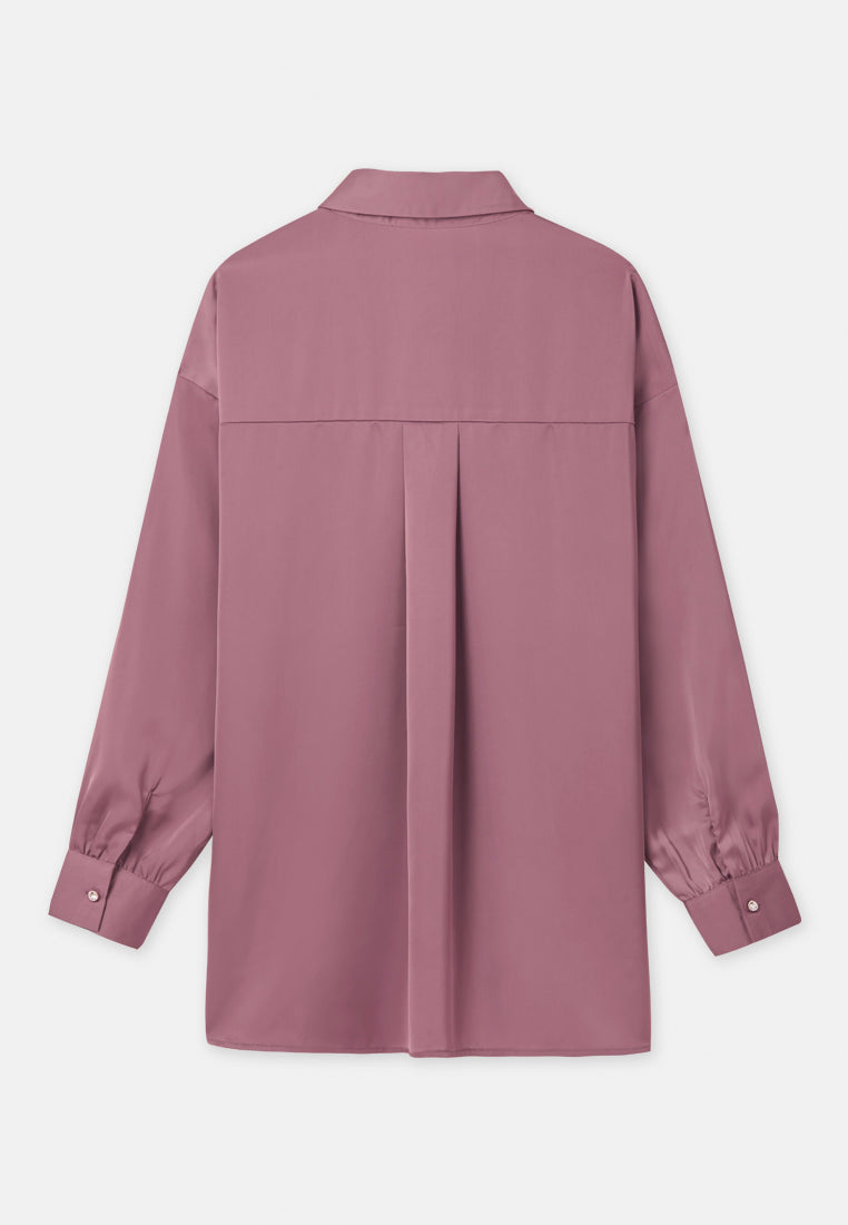 Arissa Women Loose Fit Polyester Satin Basic Long Sleeve Shirt - ARS-13792