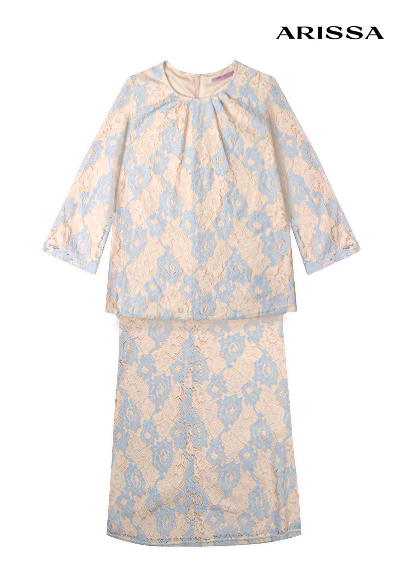 Arissa Women Regular Fit Polyester French Lace Short Kurung With Pencil Skirt - ARS-18158