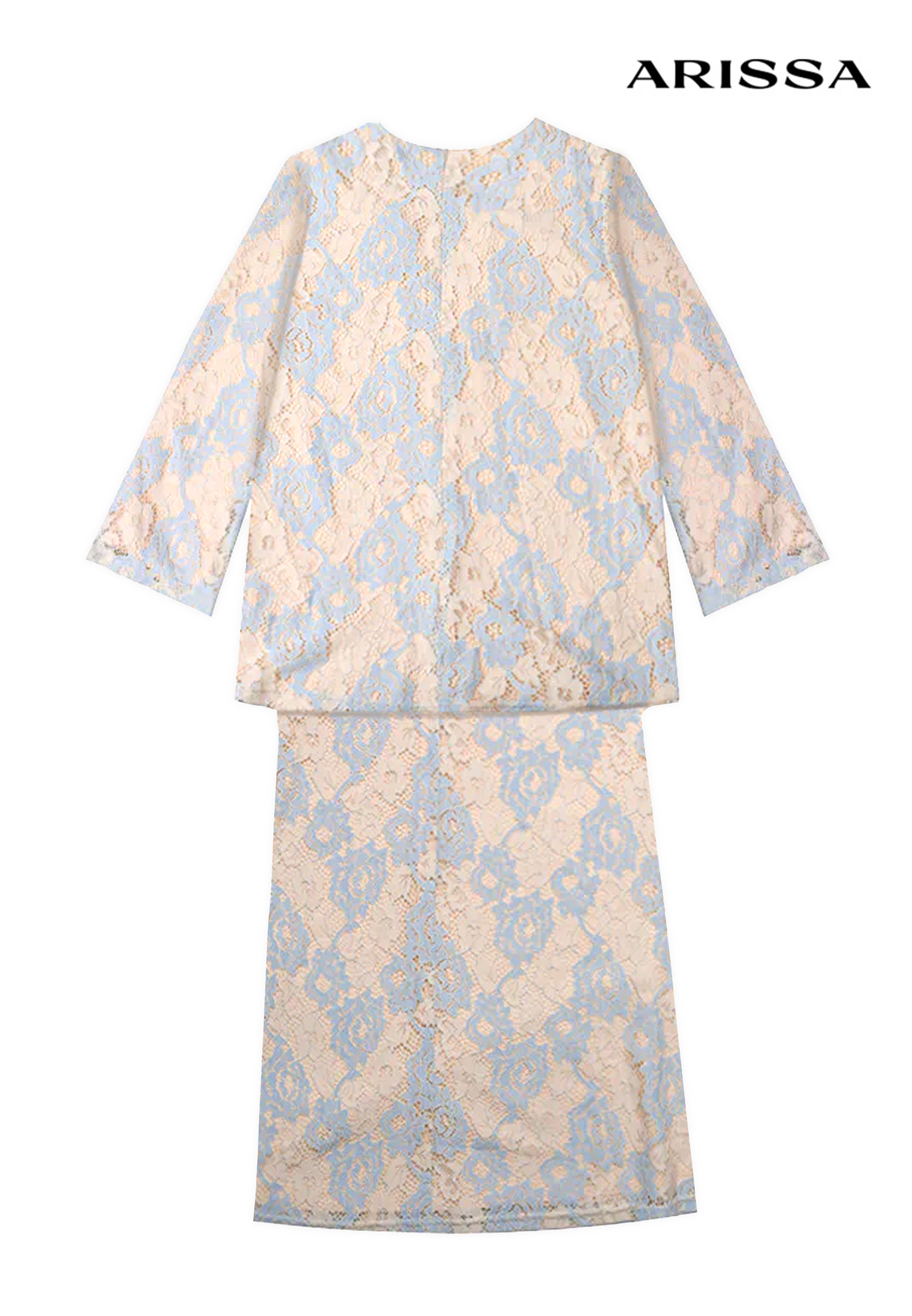 Arissa Women Regular Fit Polyester French Lace Short Kurung With Pencil Skirt - ARS-18158