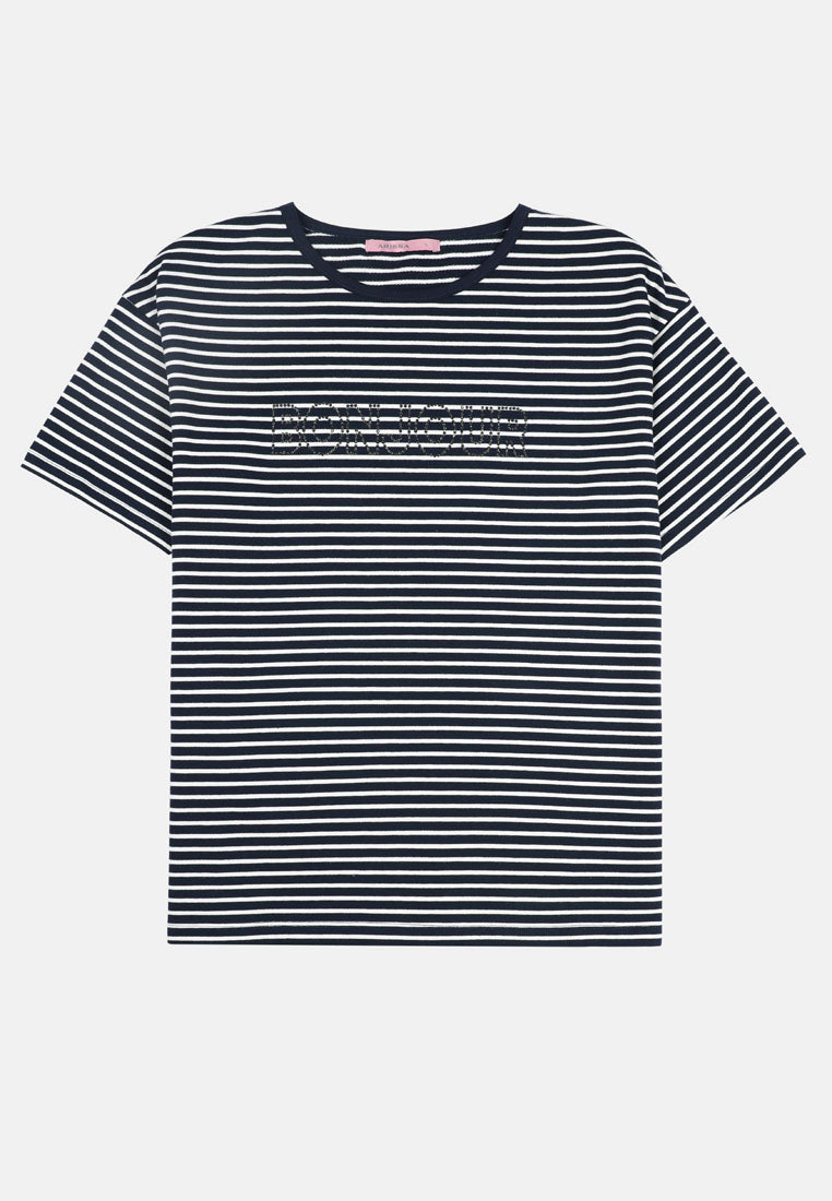 Arissa Women Regular Fit Cotton Blend Stripes Terry Short Sleeve Top MD3- ARS-9736