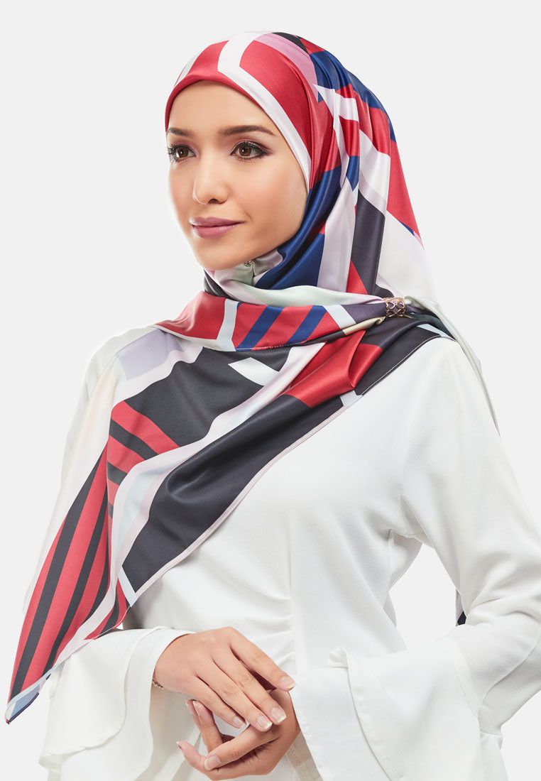 Arissa Twila Hijab Printed Satin Silk Square Scarf in Cherry Red - ARS-ST11260 (MD2)