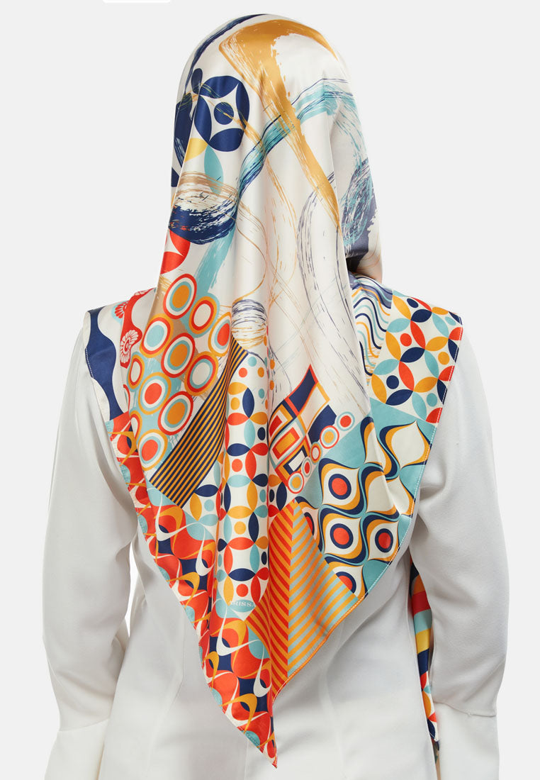 Arissa Zelda Hijab Printed Satin Silk Square Scarf in Beige - ARS-ST11266 (MD2)