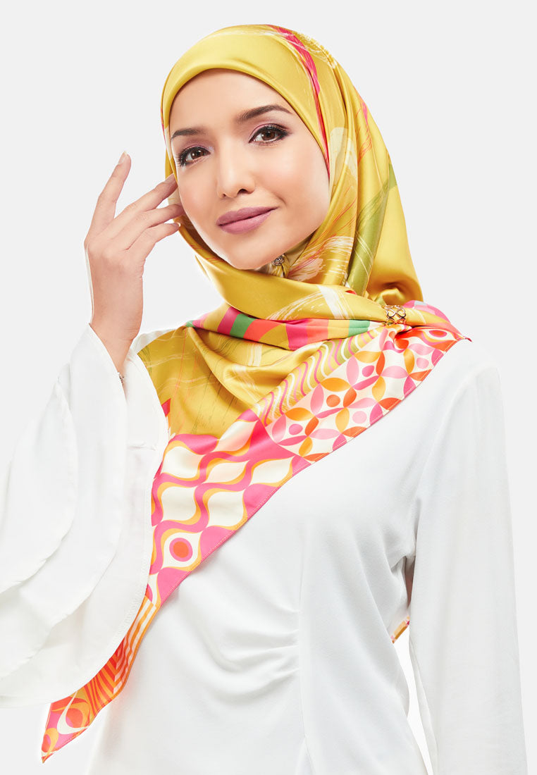 Arissa Zelda Hijab Printed Satin Silk Square Scarf in Pink - ARS-ST11268 (MD2)