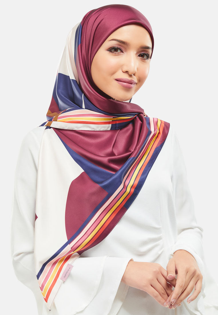 Arissa Clio Hijab Printed Satin Silk Square Scarf in Voilet - ARS-ST11276 (MD2)