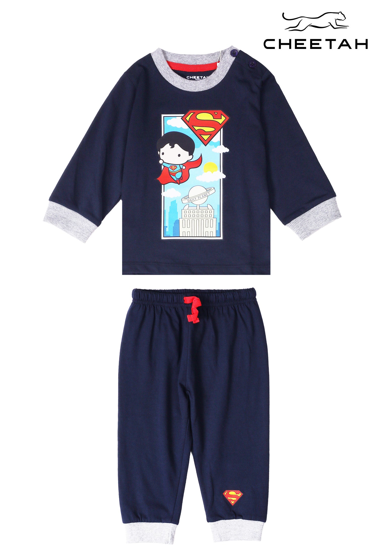 Cheetah Baby Boy DC Superman Toddler Cotton Blend Long Sleeve Suit Set Pyjamas - CBB-183818