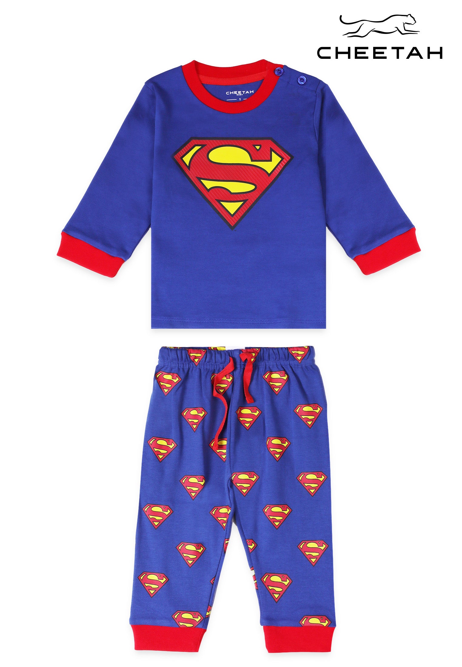 Cheetah Baby Boy DC Superman Toddler Cotton Blend Long Sleeve Suit Set Pyjamas - CBB-183820