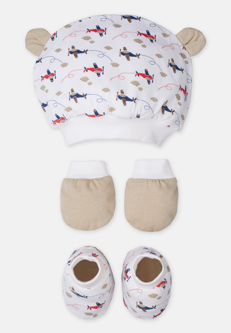 Cheetah Baby Boy (Unisex) Consists of Cotton Cap Mitten and Booties Combo Set MD2- CBB-530112