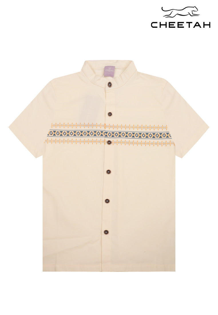 Cheetah Kids Boy Short Sleeve Collarless Shirt with Print On Chest - CJ-130782
