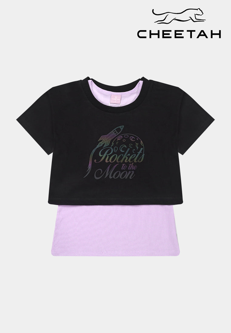 Cheetah Kids Girl Short Sleeves 2 in 1 Top - CJG-93542