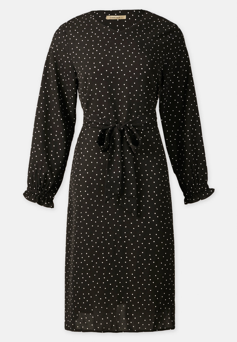 CHEETAH Women Long Sleeve Polka Dots Midi Dress - CL-190002
