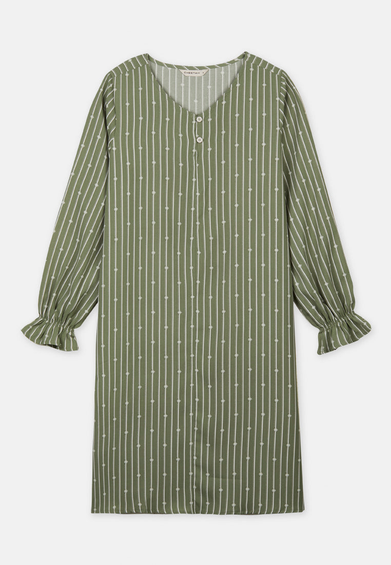 CHEETAH Women Basic Long Sleeves Printed Pinstripes Dress- CL-190016