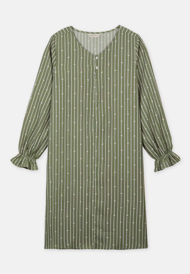 CHEETAH Women Basic Long Sleeves Printed Pinstripes Dress- CL-190016