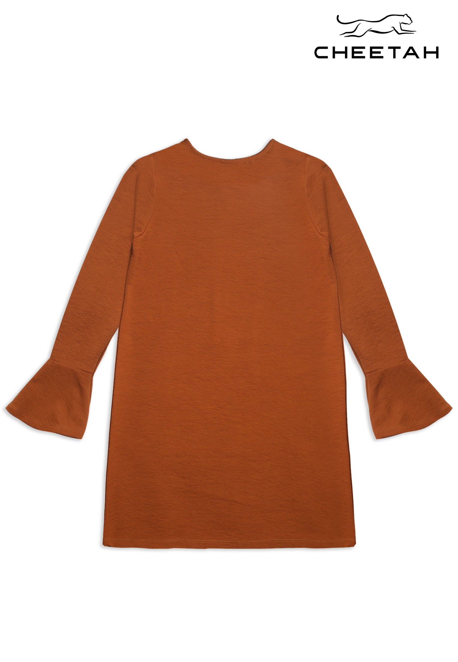 Cheetah Women Polyester Blend Long Bell Sleeves Round Neck Tunic Dress - CL-190090