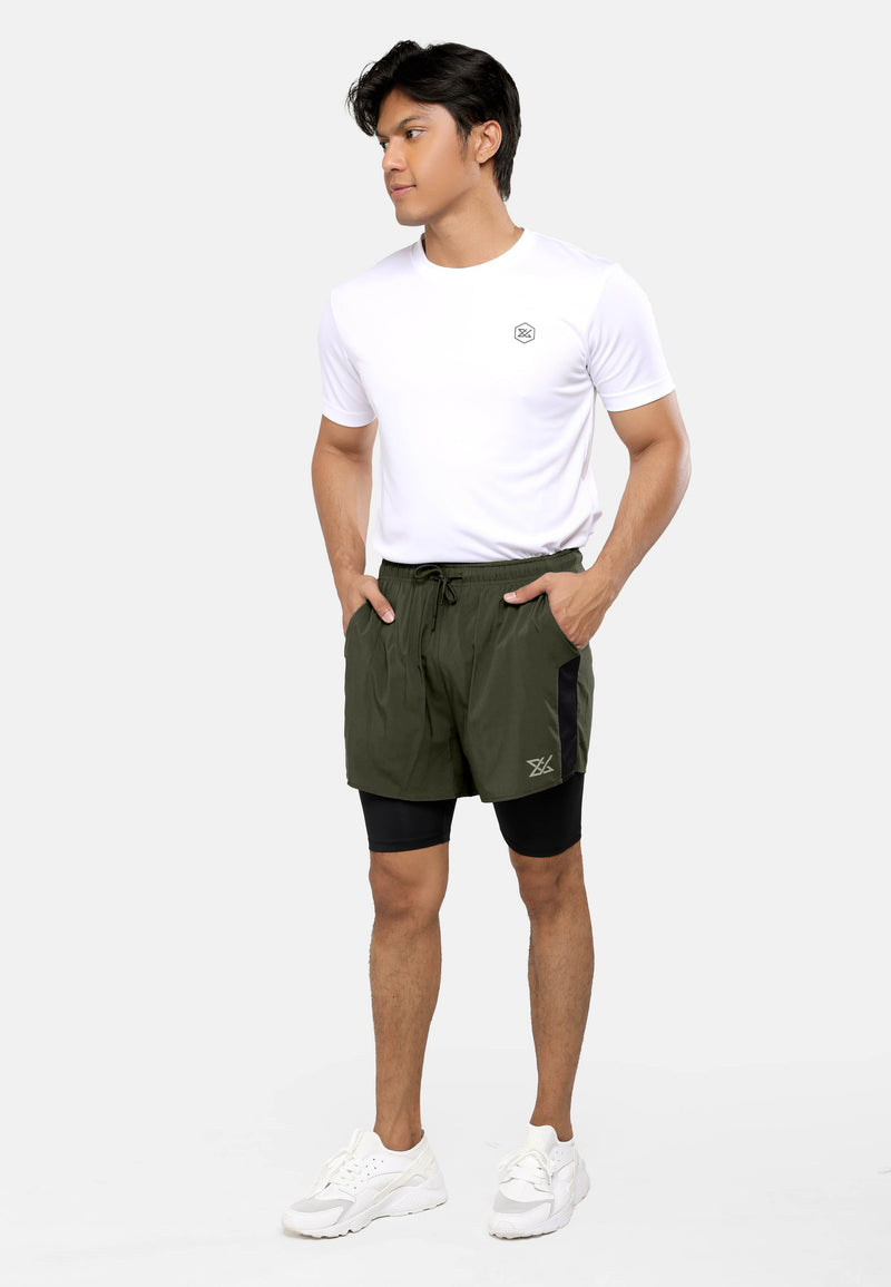 CTH unlimited Polyester 50D and Polyester Spandex 2 in 1 Track Shorts with Reflective Logo - CU-2820