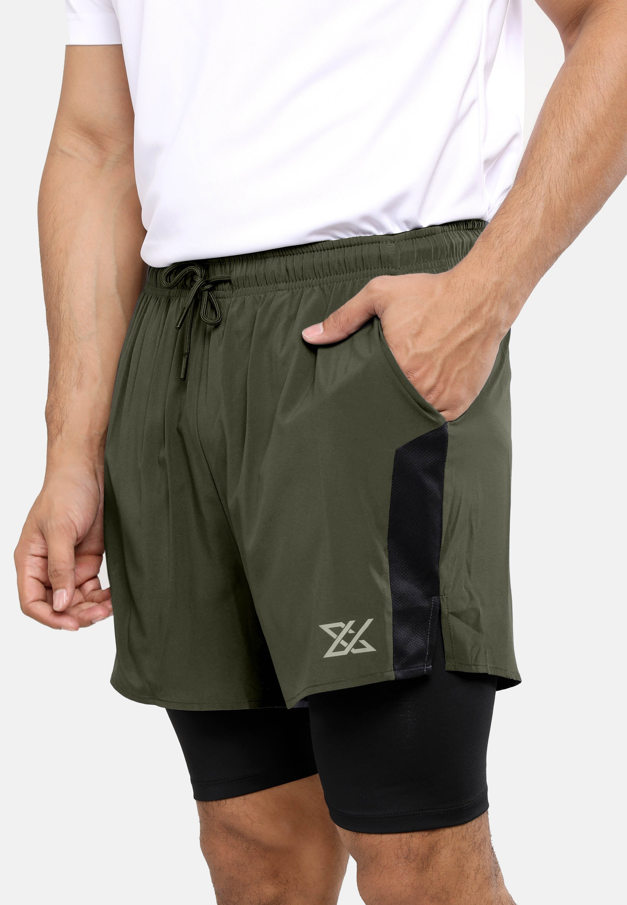 CTH unlimited Polyester 50D and Polyester Spandex 2 in 1 Track Shorts with Reflective Logo - CU-2820