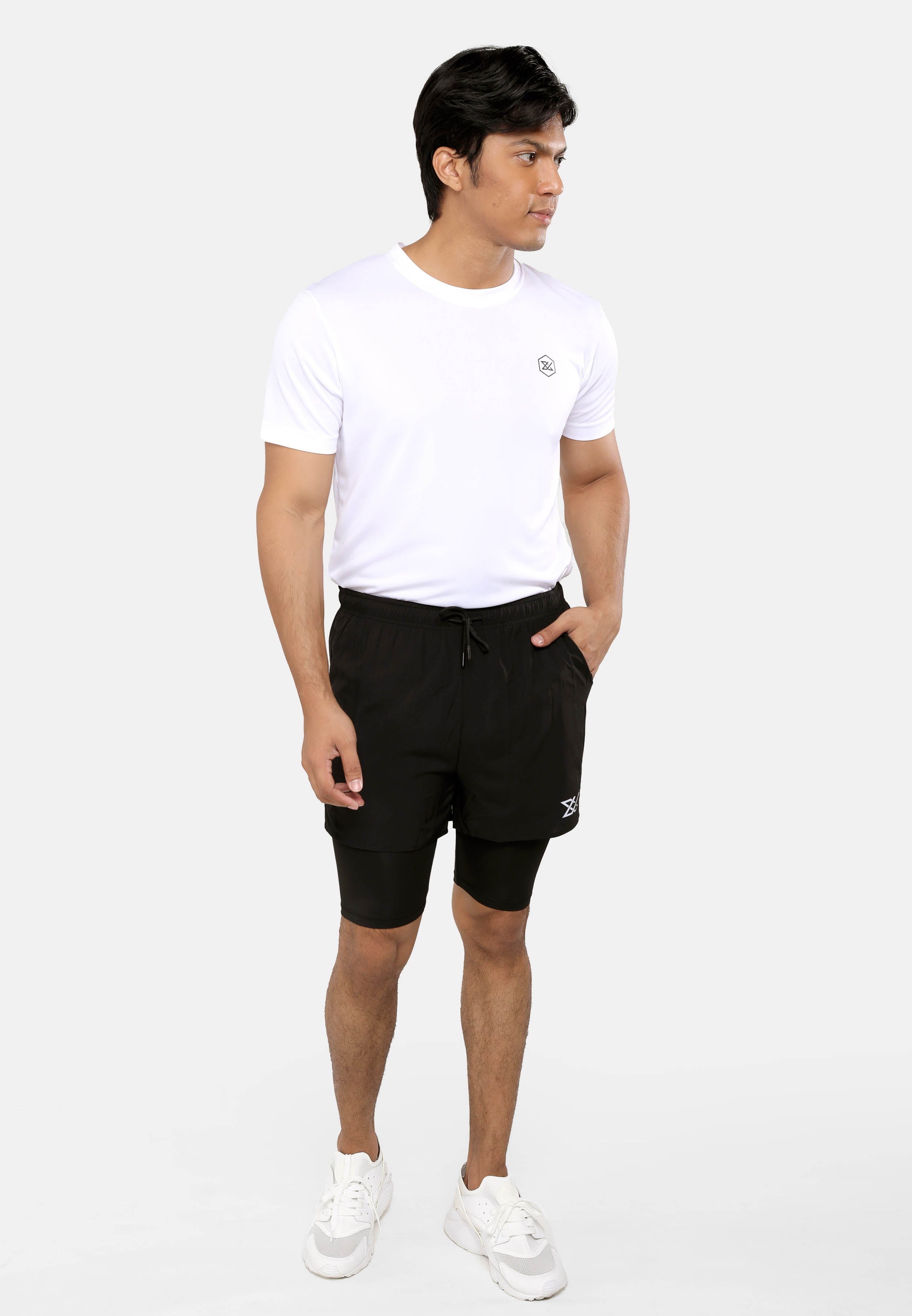 CTH unlimited Polyester 50D and Polyester Spandex 2 in 1 Track Shorts with Reflective Logo - CU-2820