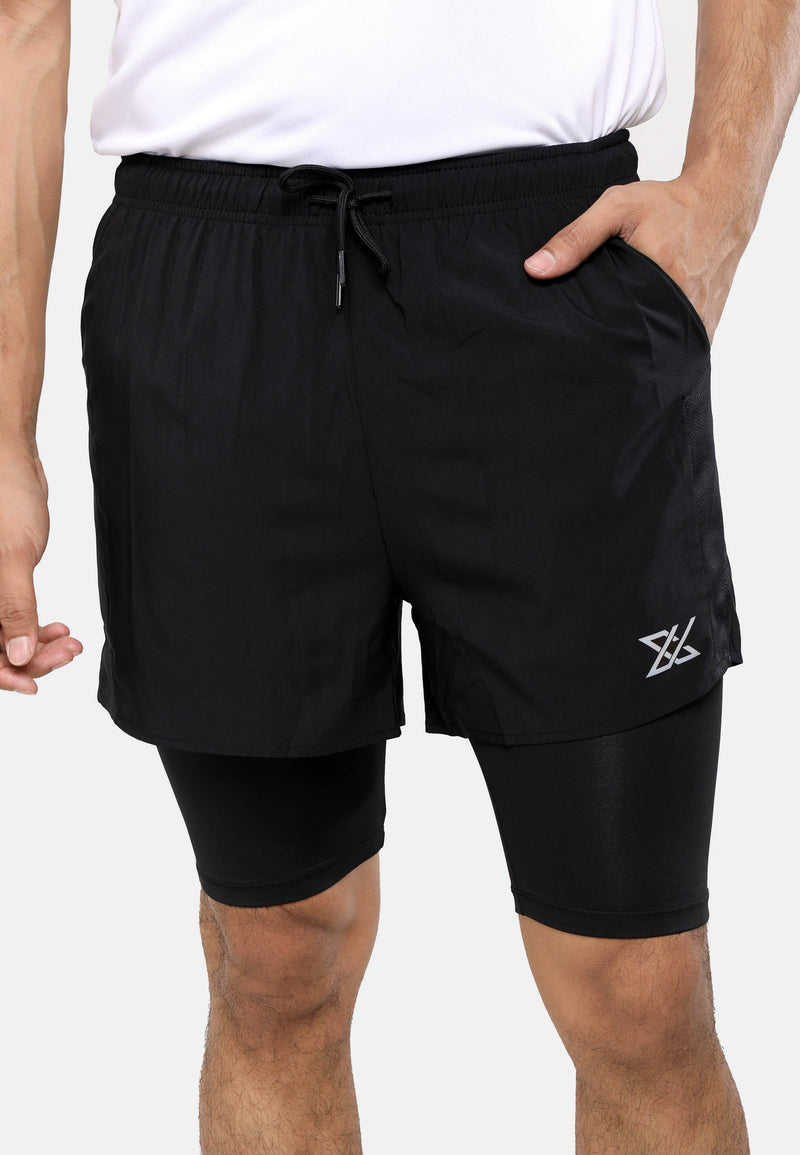 CTH unlimited Polyester 50D and Polyester Spandex 2 in 1 Track Shorts with Reflective Logo - CU-2820