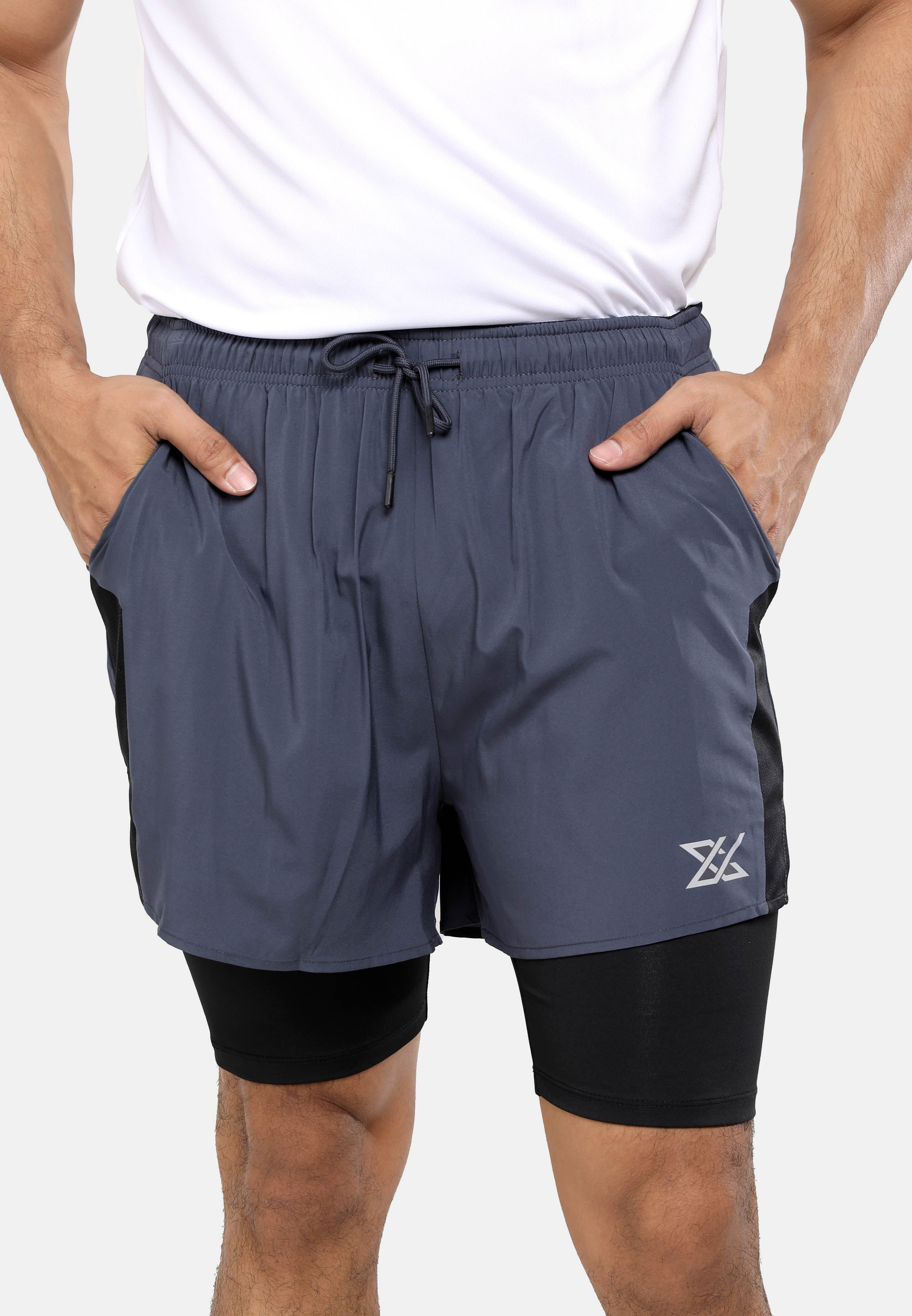 CTH unlimited Polyester 50D and Polyester Spandex 2 in 1 Track Shorts with Reflective Logo - CU-2820