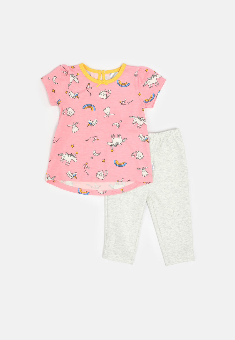 Baby Cheetah Girl Short Sleeves Suit Set - CBG-182732(F)