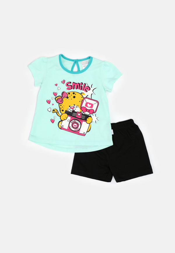 Baby Cheetah Girl Short Sleeves Suit Set - CBG-182750(F)