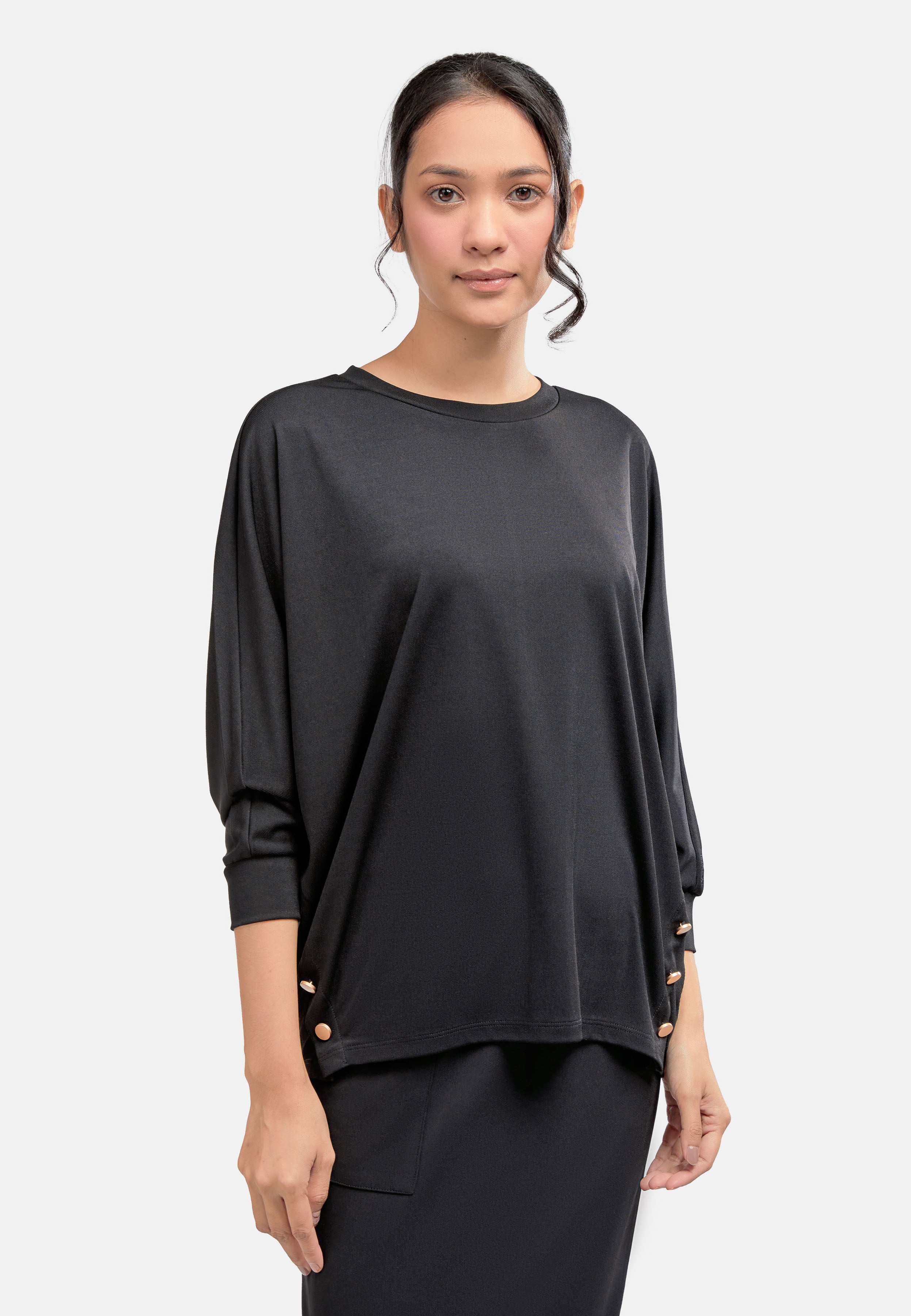Arissa Women Loose Cut Polyester Blend 3/4 Batwing Sleeve Tops MD2- ARS-6782