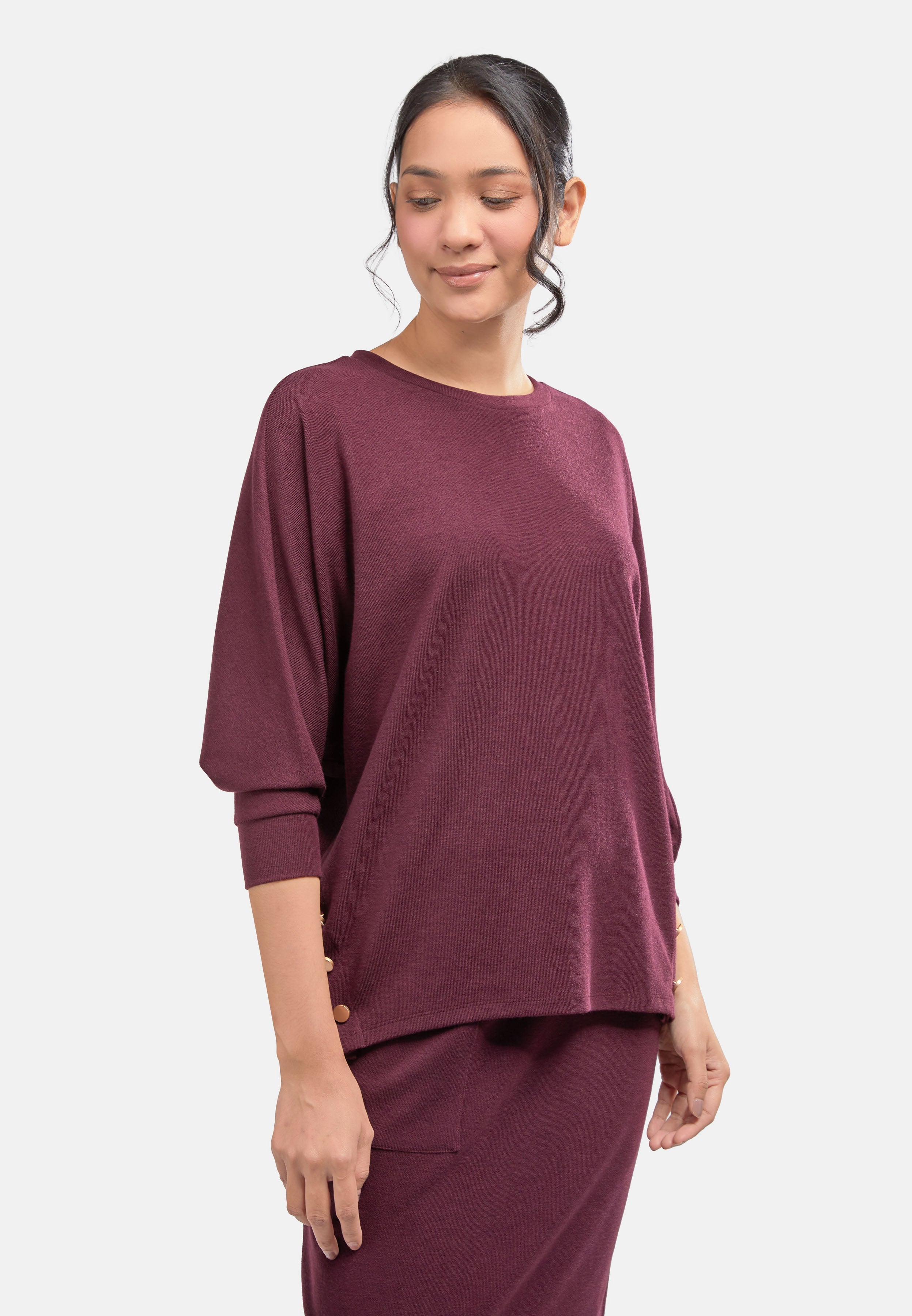 Arissa Women Loose Cut Polyester Blend 3/4 Batwing Sleeve Tops MD2 - ARS-6786