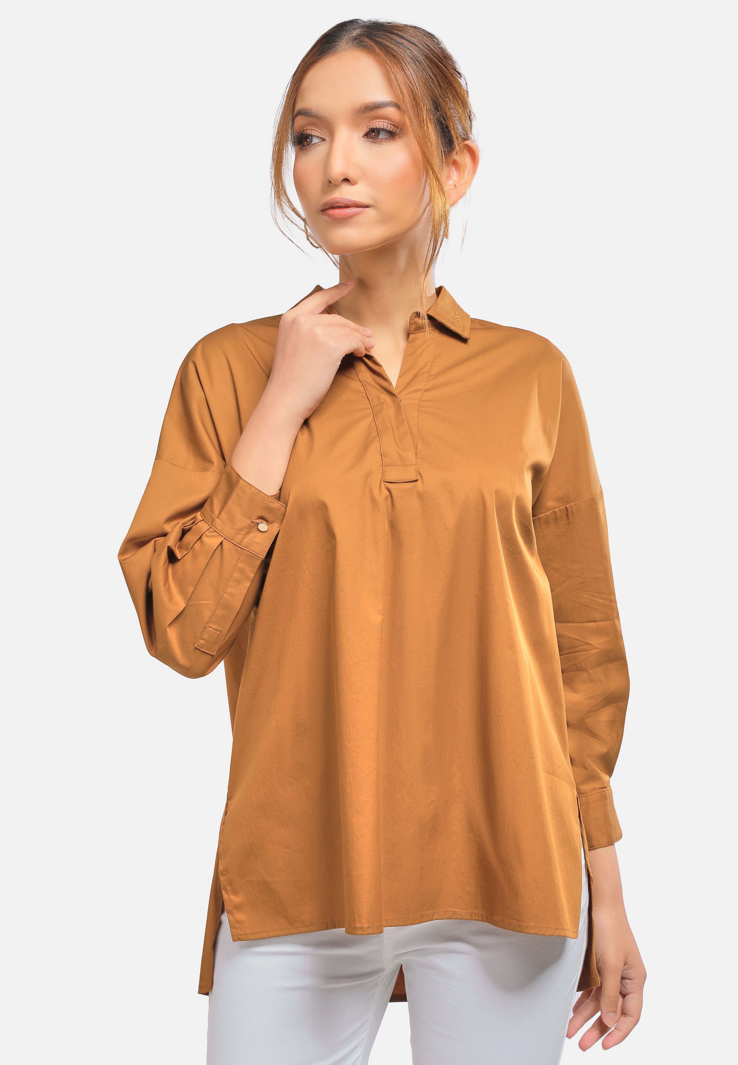 Arissa Women Relaxed Fit Cotton Solid Tone Poplin 3/4 Sleeve Blouse MDE- ARS-13650