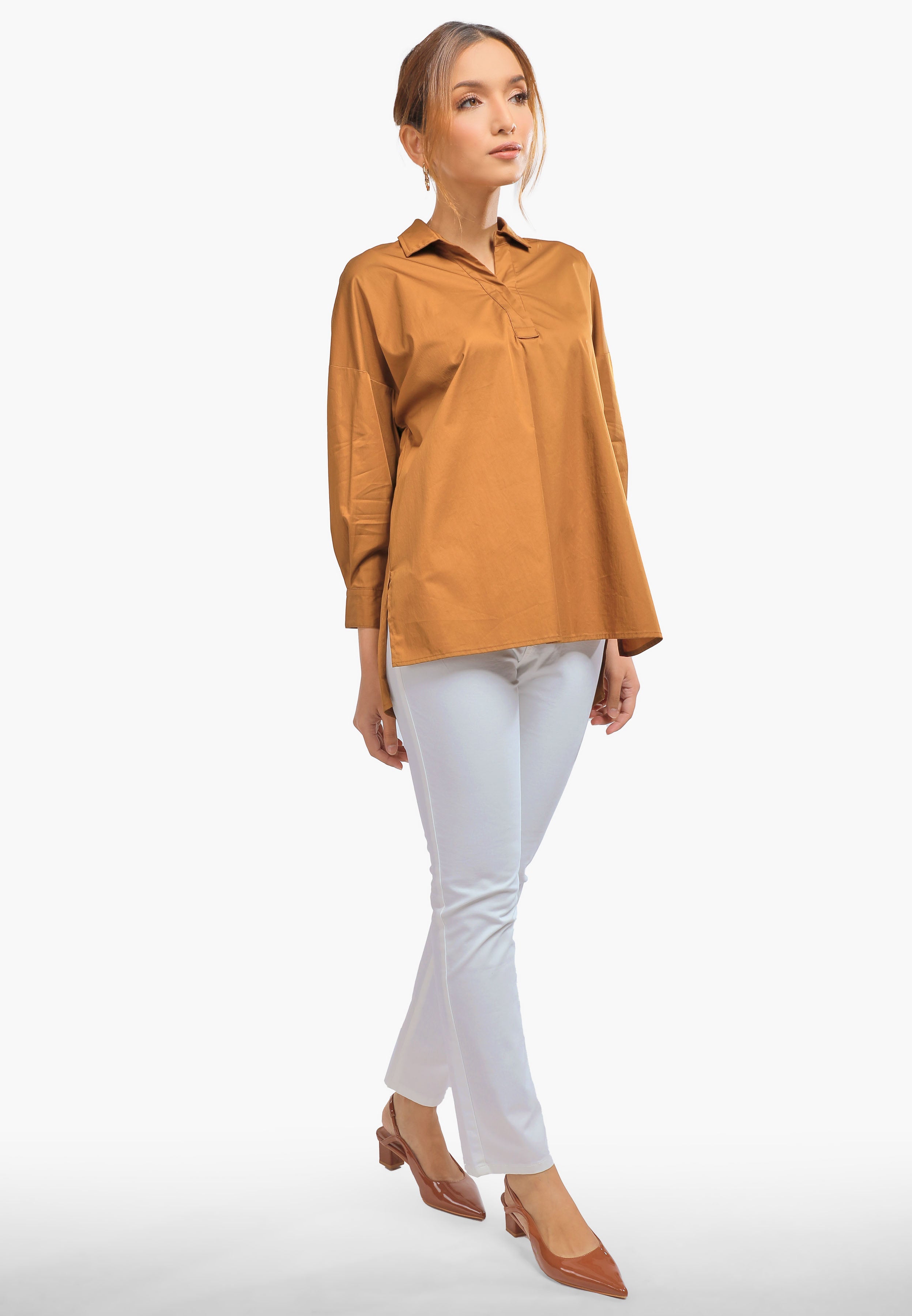 Arissa Women Relaxed Fit Cotton Solid Tone Poplin 3/4 Sleeve Blouse MDE- ARS-13650