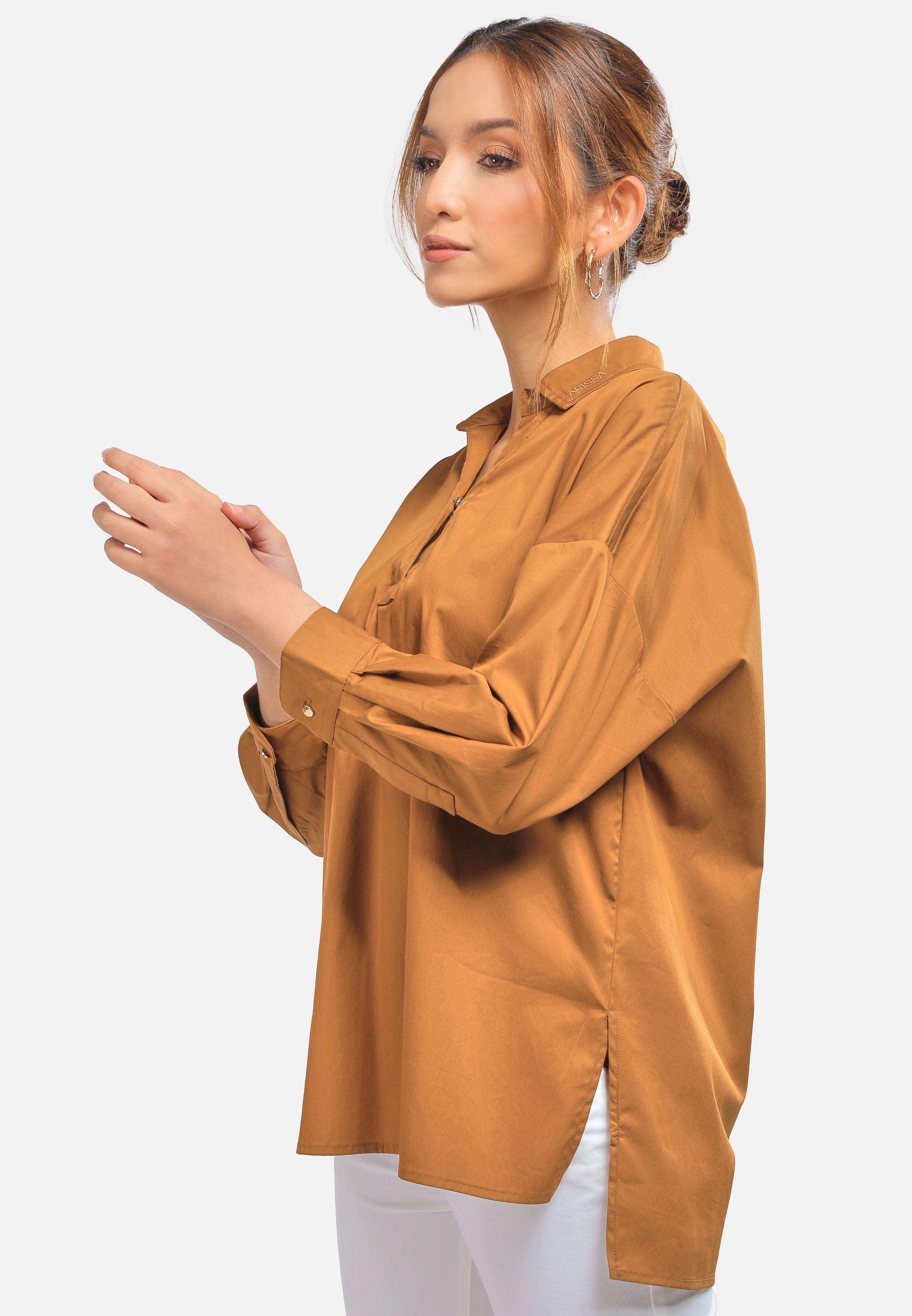 Arissa Women Relaxed Fit Cotton Solid Tone Poplin 3/4 Sleeve Blouse MDE- ARS-13650