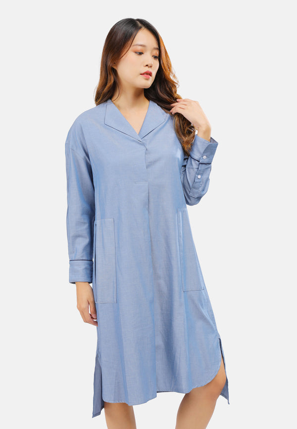 Cheetah Women Wing Collar Long Sleeve Oversize Shirtdress - CL-19840