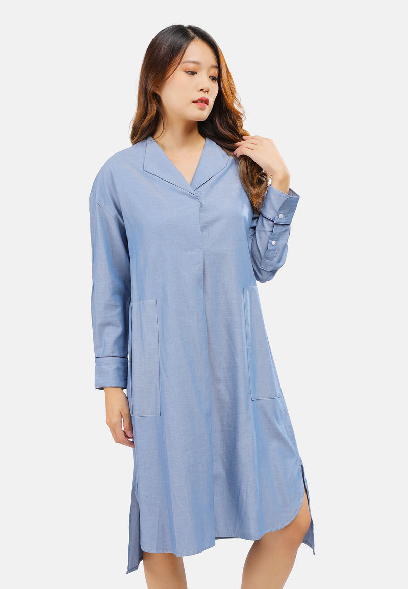 Cheetah Women Wing Collar Long Sleeve Oversize Shirtdress - CL-19840