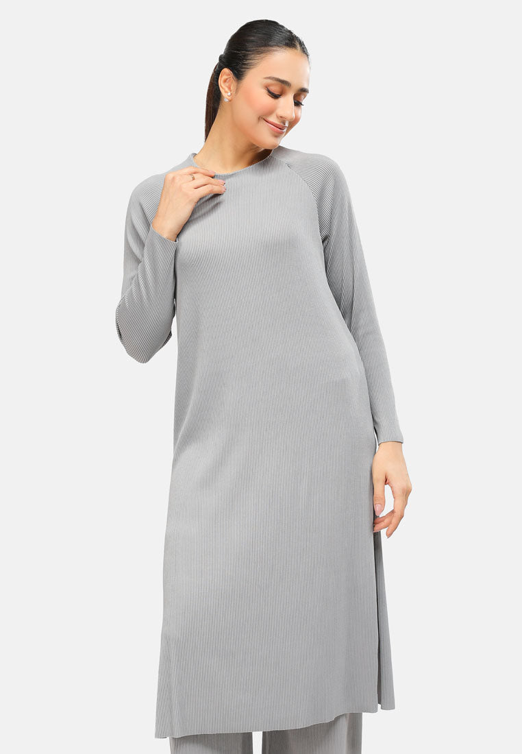 Arissa Women Regular Cut Polyester Pleated Long Raglan Sleeve Midi Dress MDE- ARS-19176