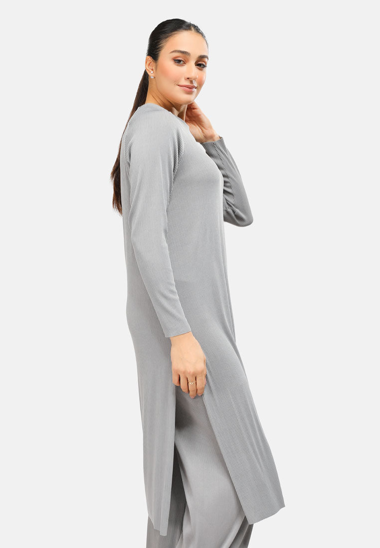 Arissa Women Regular Cut Polyester Pleated Long Raglan Sleeve Midi Dress MDE- ARS-19176