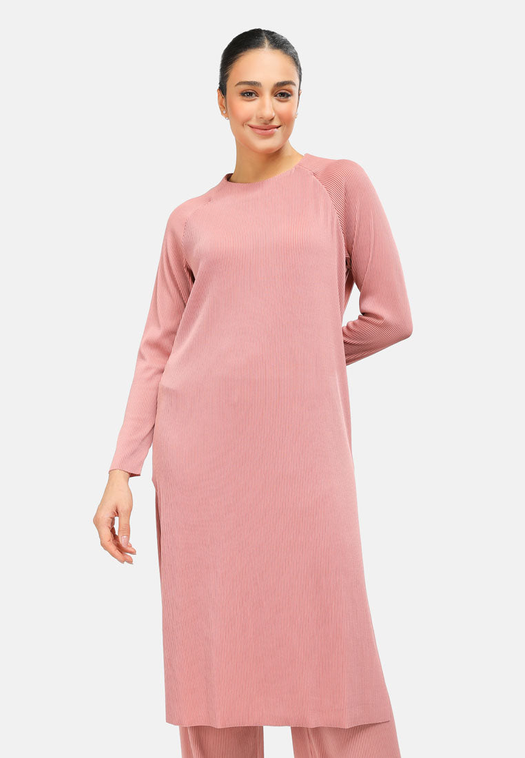 Arissa Women Regular Cut Polyester Pleated Long Raglan Sleeve Midi Dress MDE- ARS-19176