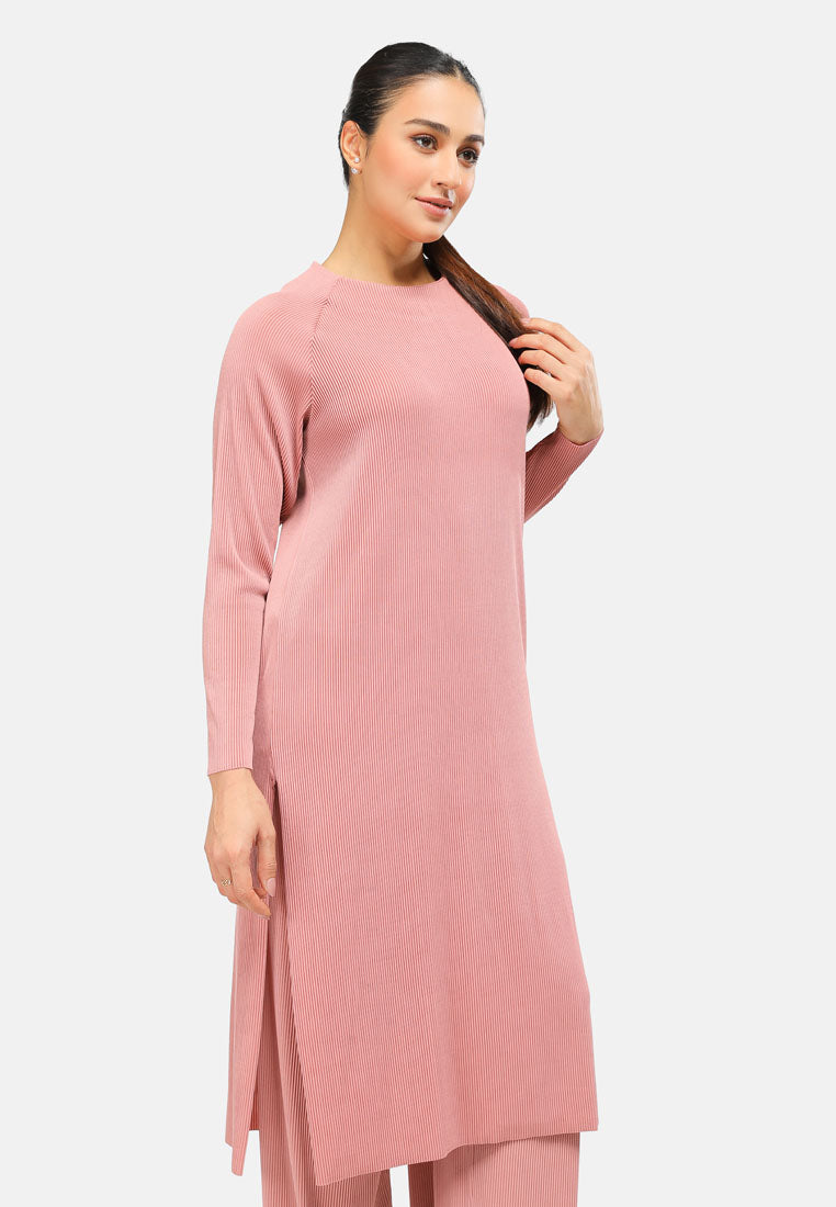 Arissa Women Regular Cut Polyester Pleated Long Raglan Sleeve Midi Dress MDE- ARS-19176