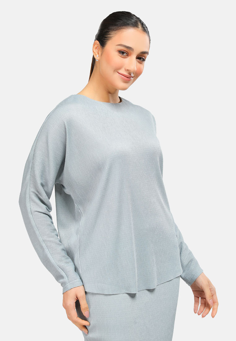 Arissa Pleated Long Dolman Sleeve Blouse - ARS-13692 (MD2)